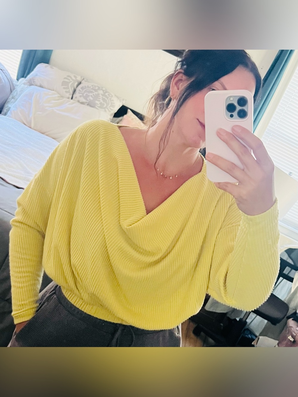 Out From Under Urban Outfitters Yellow Waffle Cowl Sweater